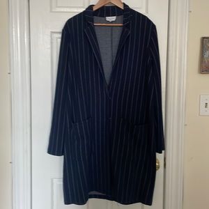 Long, blue, pinstriped Coatigan from Oliver Bonas London